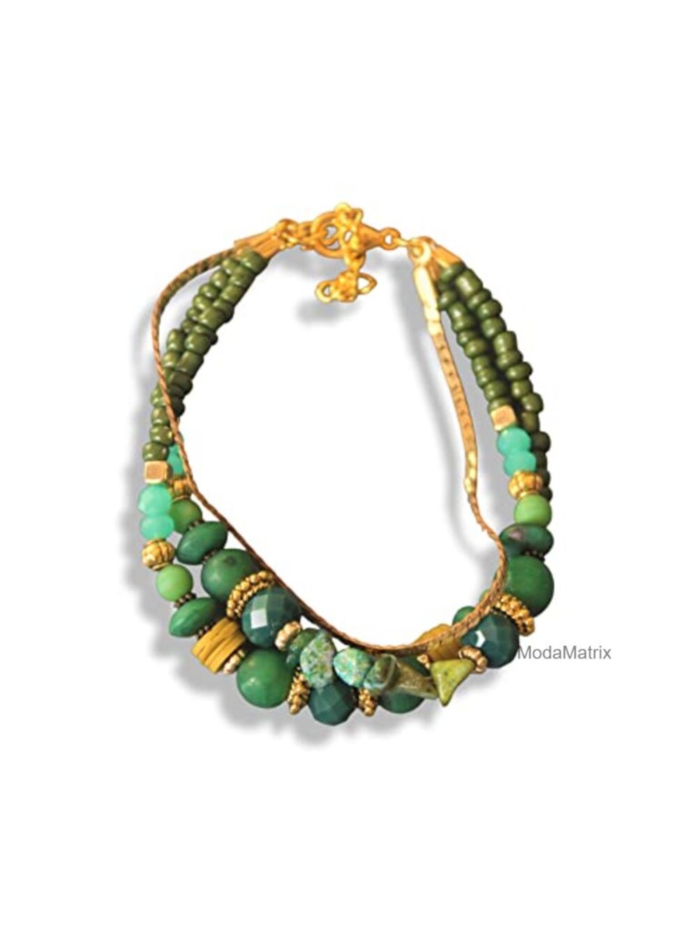 Handmade Multi Strand Beaded Ethnic Bracelet Green Gold Turkish Boho Jewelry